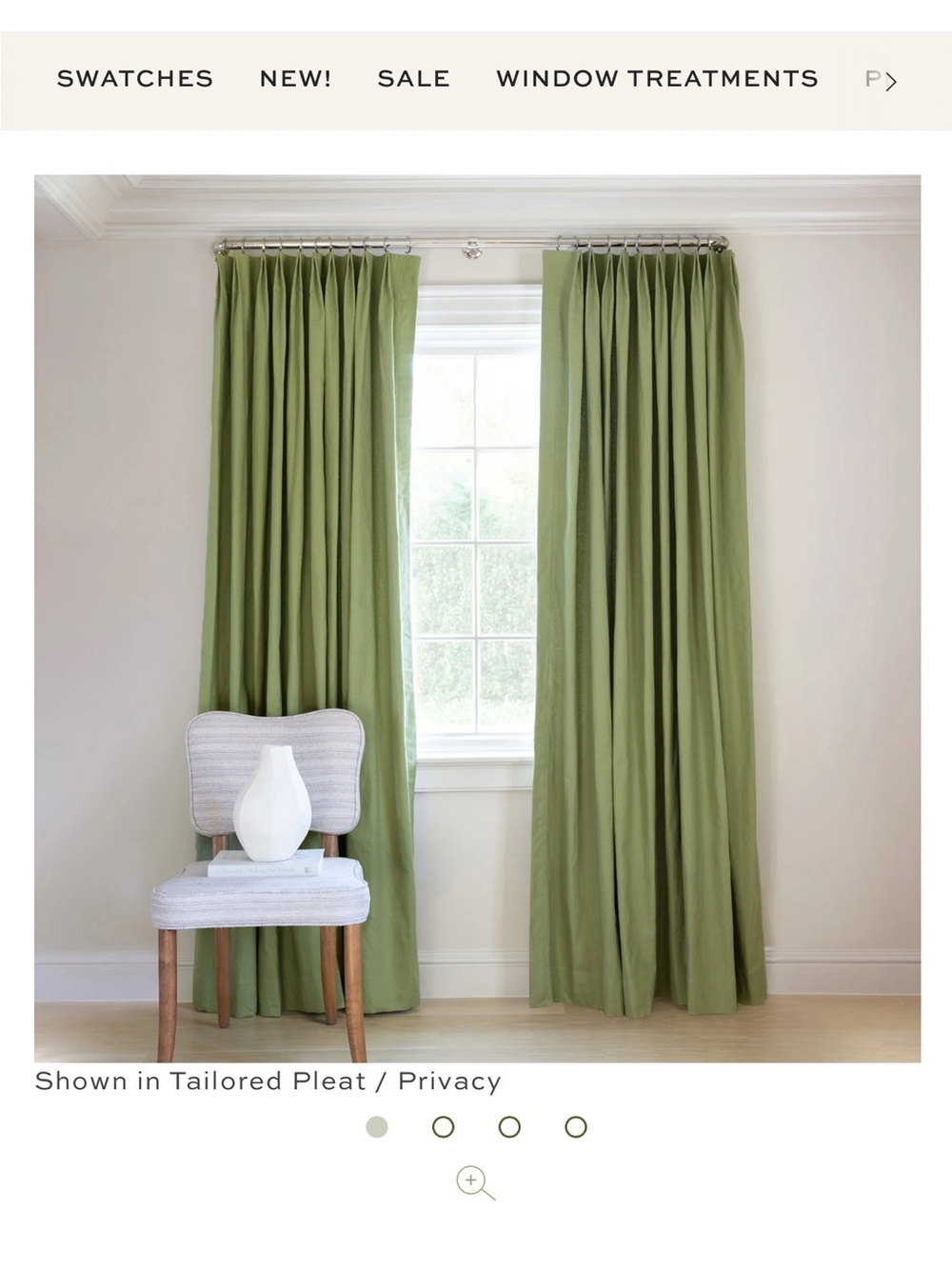 Tailored Pleat Privacy Curtains in Moss Green